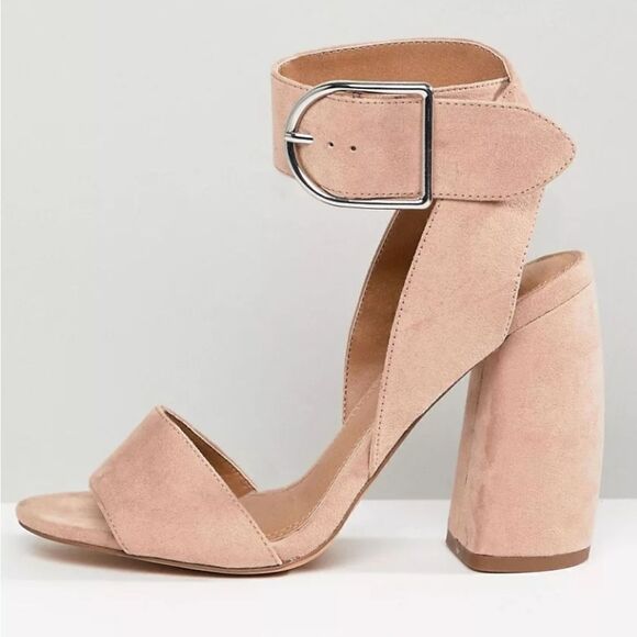 ASOS 'Hold Tight' Faux Suede Chunky Heeled Sandal - Nude/Blush - Picture 1 of 9